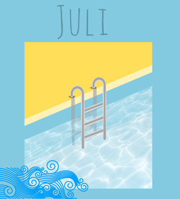 Eine Leiter die ins gefüllte Schwimmbecken führt. Badesaison!